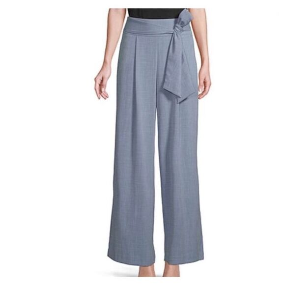 WORTHINGTON Women’s Wide Leg Blue Pants Size 12 Tie Belt Retro - Picture 1 of 12